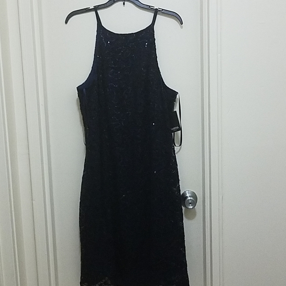 MARINA sequin sphaghetti strap lace dress in navy - Picture 2 of 6